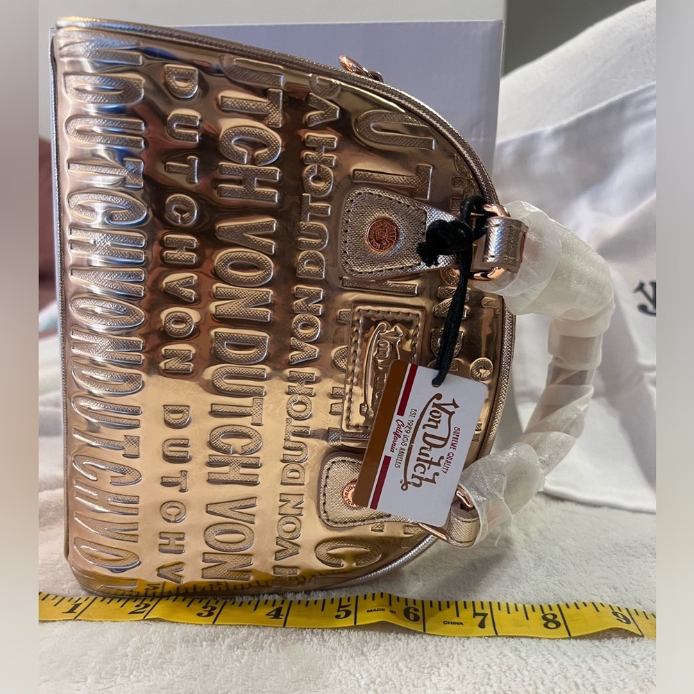 VON DUTCH ROSE GOLD REFLECTIVE BOWLING BAG w/ box, dusk bag, and crossbody strap - Picture 8 of 8